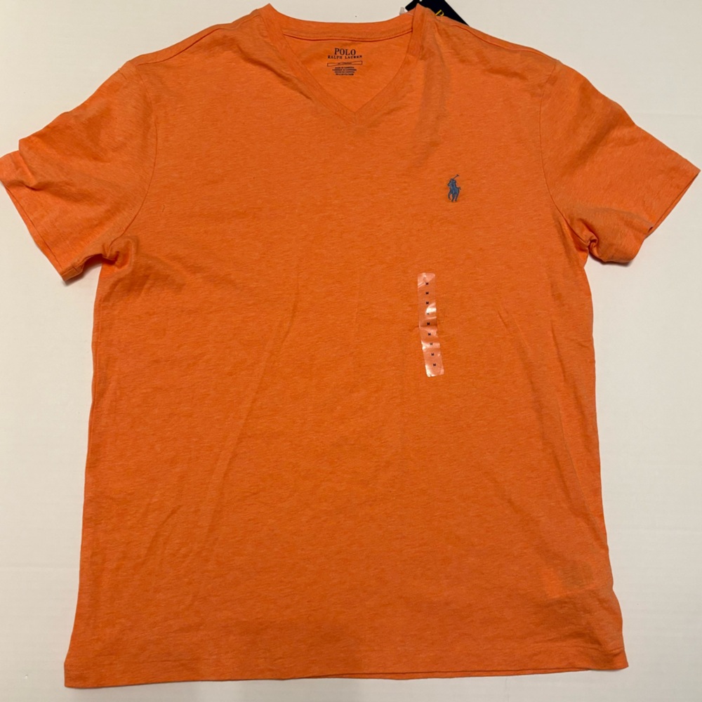 Polo Ralph Lauren Orange Short-Sleeve V-Neck Shirt Mens Size Medium